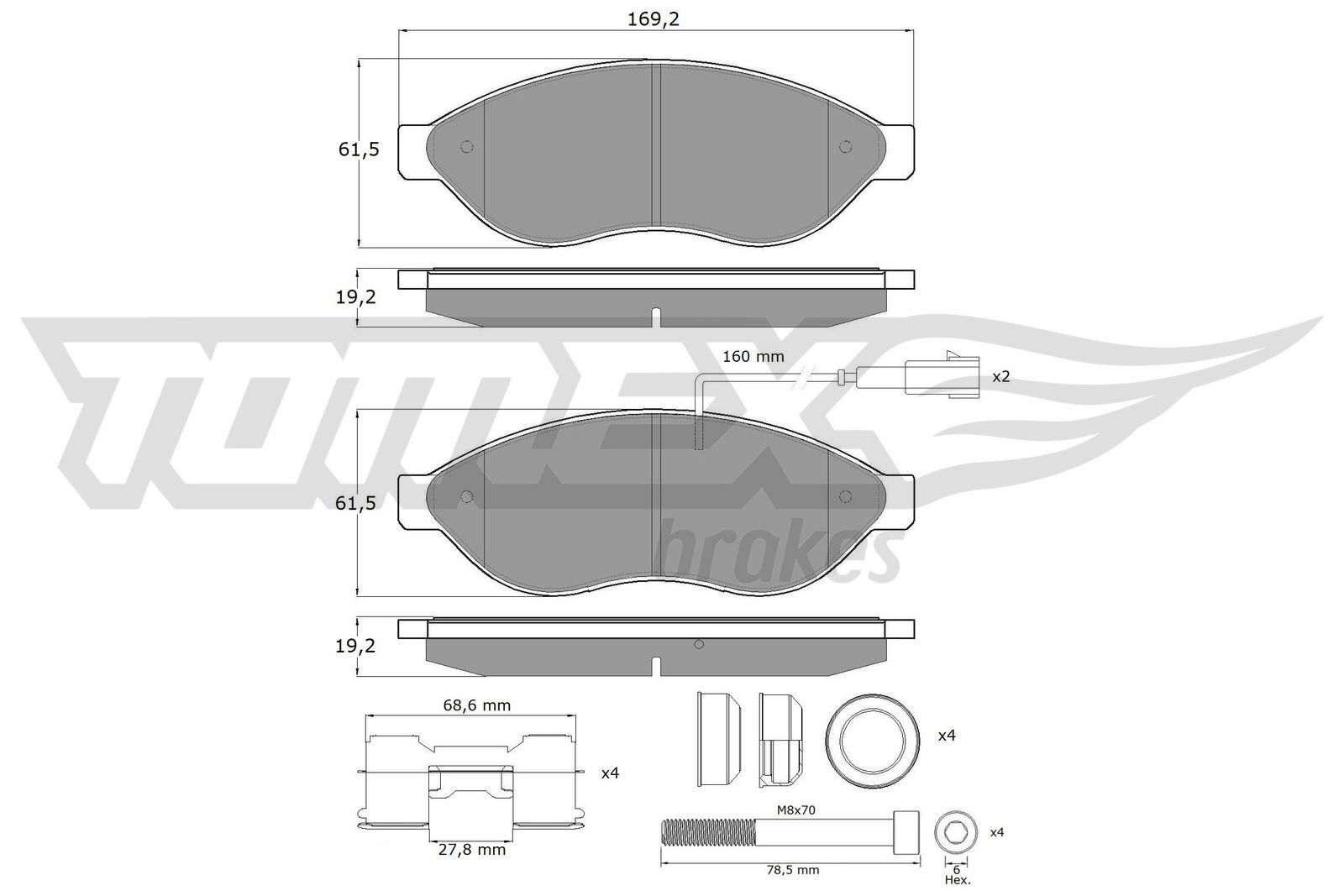 Sada brzdových destiček, kotoučová brzda TOMEX Brakes